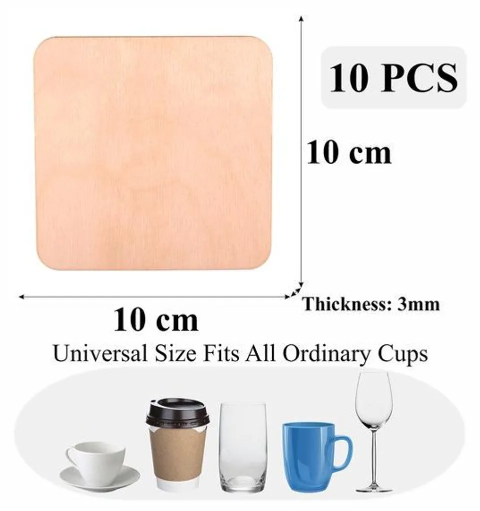 Dessous de bougies réutilisables en bois 10x10cm lot de 10 pièces Pro