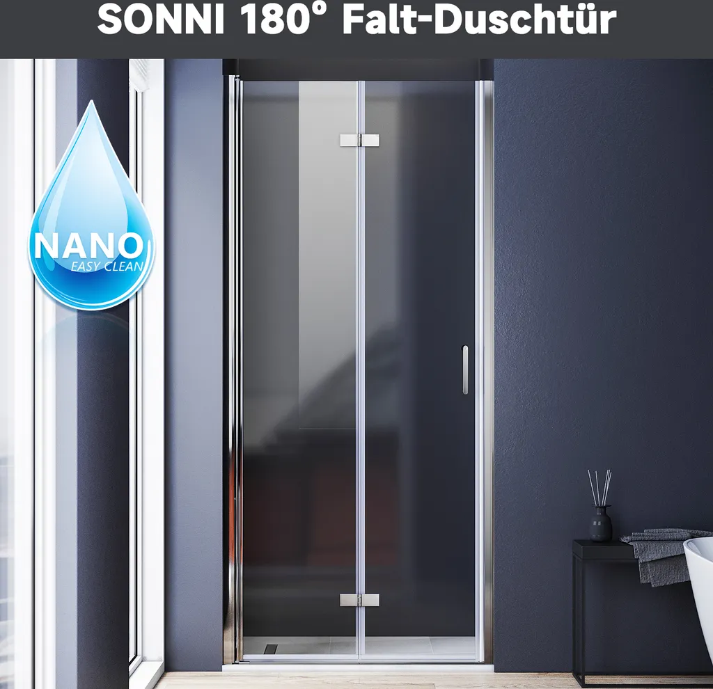 Porte de douche 80x195 cm en verre de sécurité Nano ESG montage flexible