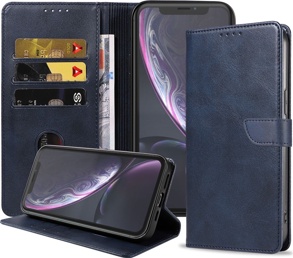 Geeignet für iPhone XR Handyhülle Kunstleder mit magnetischer Lippe und Kartenhalter Buchhülle mit Klappe - Blau - Smartphonica