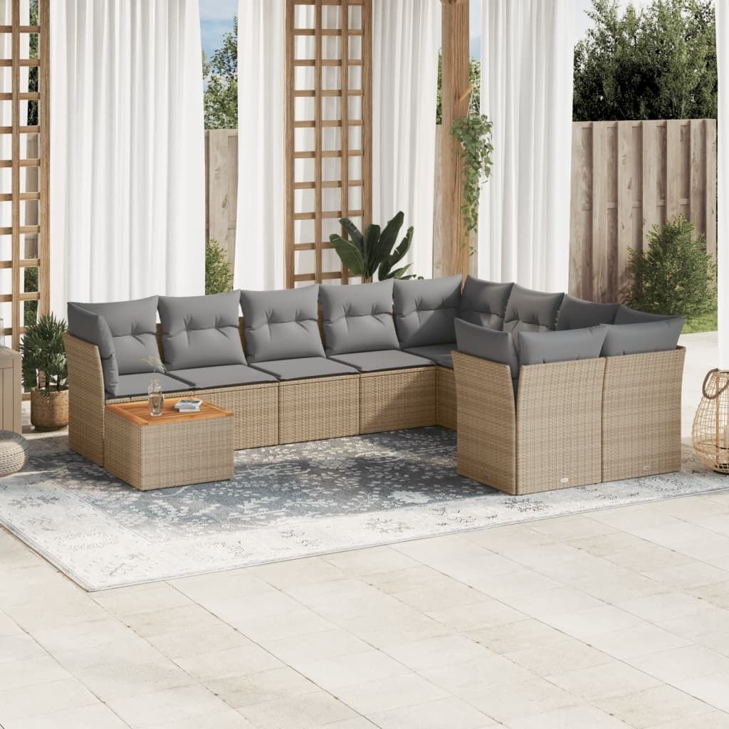 10-tlg. Garten-Sofagarnitur mit Kissen Beige Poly Rattan 3256157