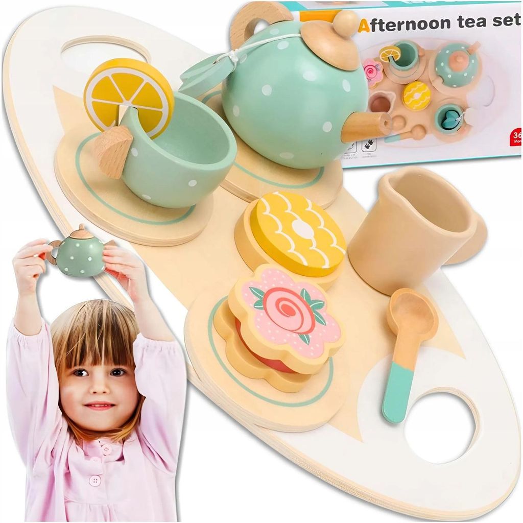Kinder Holz Tee Set Kaffee Service Spielzeug Mit Tablett Kanne Tassen Keksen Zitrone Milchkanne Geschenk Ab 3