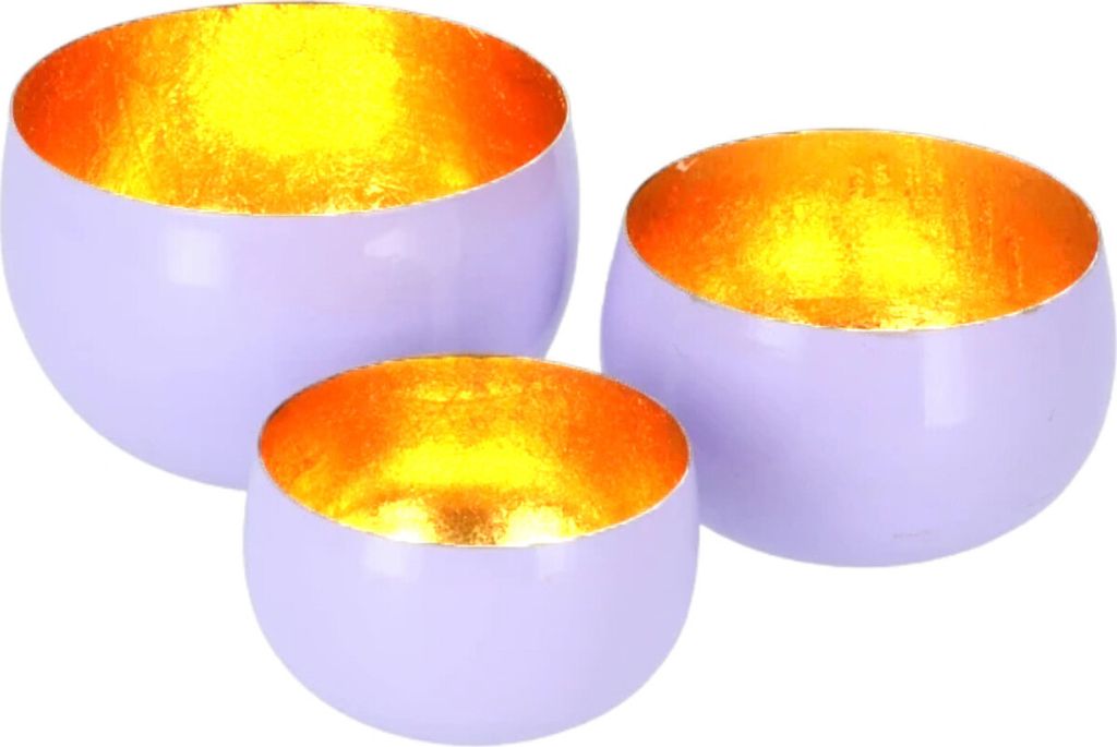 Marrakesch 3er Set Teelichthalter aus Metall 13,5 cm groß Flieder | 3 x Windlicht als Frühling Wohnzimmer Tisch Deko | Exquisite Bunte Windlichte...