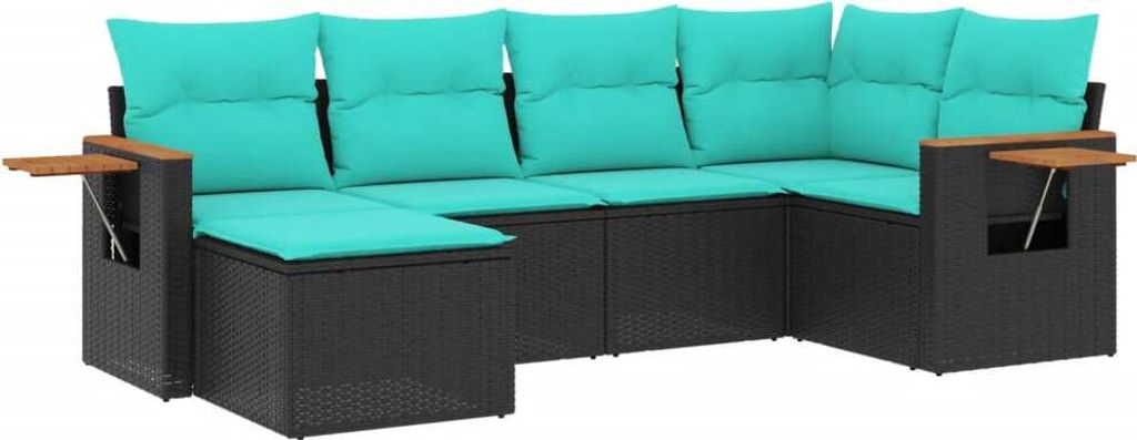 vidaXL 6-tlg. Garten-Sofagarnitur mit Kissen Schwarz Poly Rattan