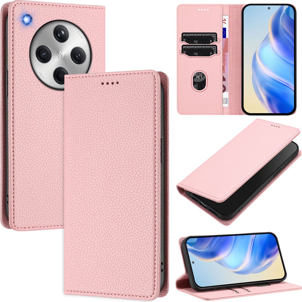 Litchi Leder Handyhülle für Oppo Find X8 Wallet Kartenfächer Standfunktion Hülle Pink