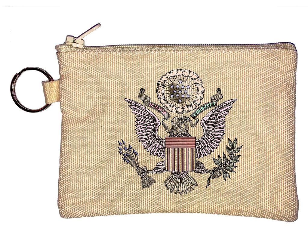 Schlüsselanhänger Münzbörse USA Adler Zeichnung Beige