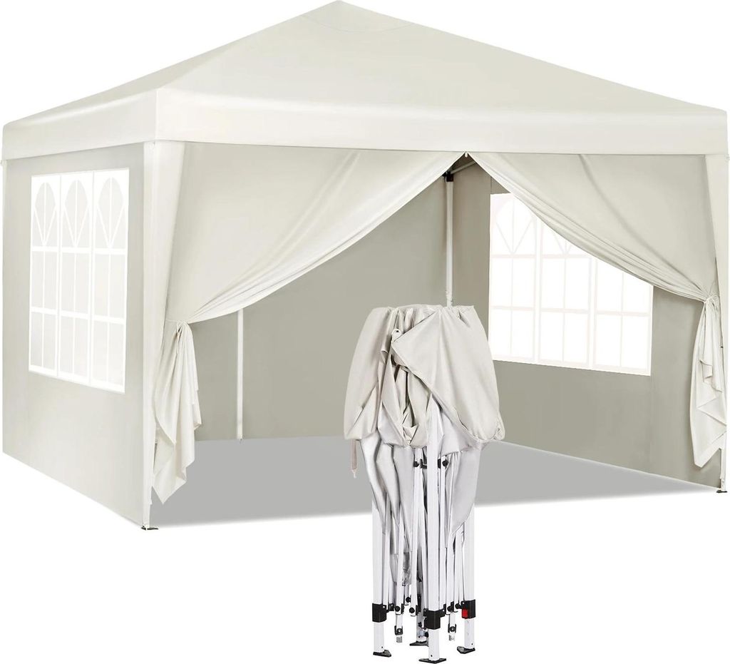 Gartenpavillon - Gazebo 3 x 3 m - Faltbar - Wasserdichtes Oxford-Gewebe - UV-Schutz - Tragetasche - Robuster, rostgeschützter Eisenrahmen - Beige