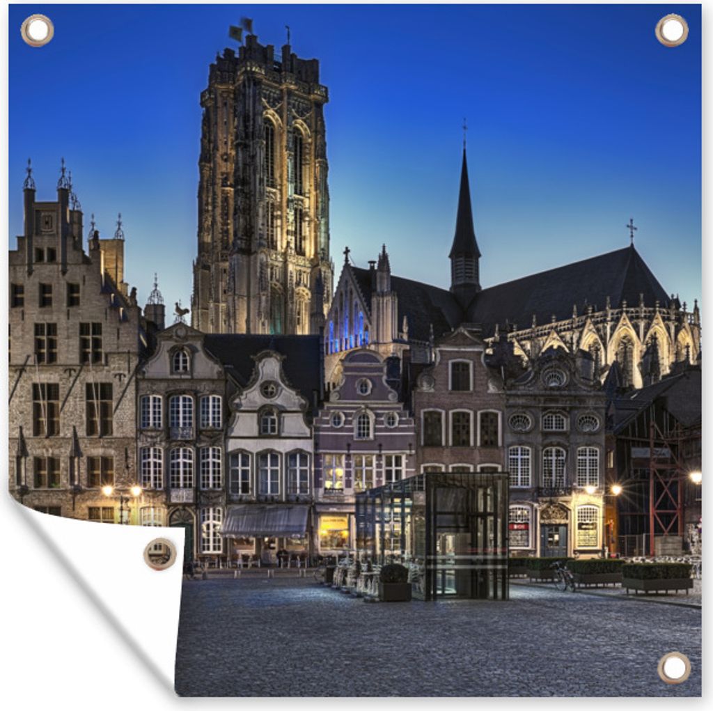 MuchoWow 100x100 cm Outdoor-Poster Gartendeko Sichtschutz Garten Poster für den Garten Marktplatz - Lampe - Mechelen