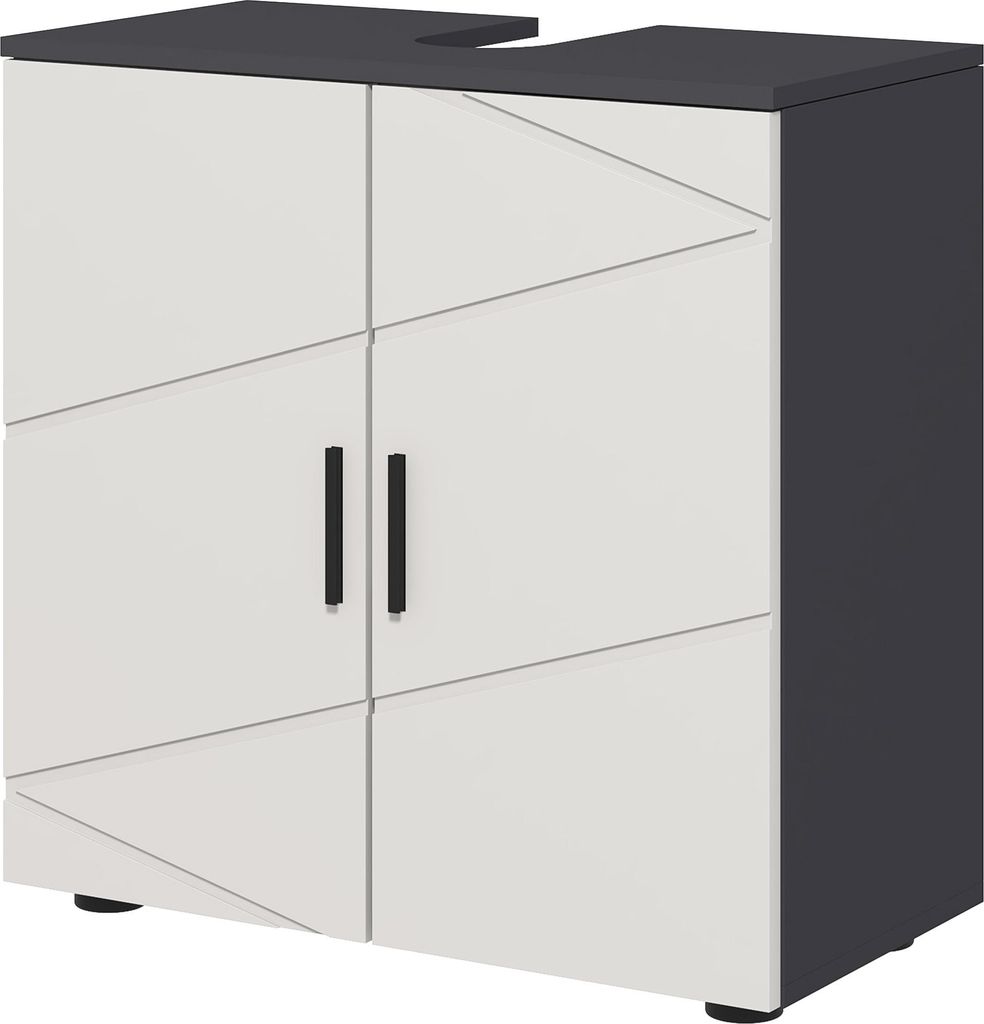 Badezimmerschrank, Badkommode, Waschbecken-Unterschrank, 2 Ebenen, Holz, Hellgrau