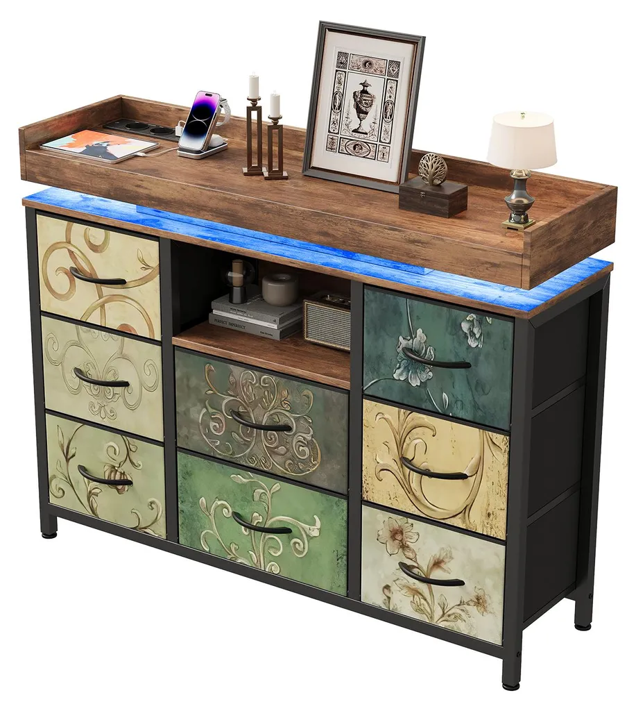 Commode 8 tiroirs avec prises intégrées pour ranger votre salon - 14