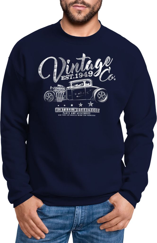 Sweatshirt Herren Hot Rod Vintage Car Oldschool Rundhals-Pullover Neverless navy S