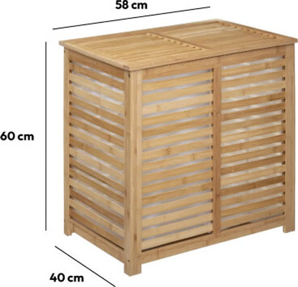 Corbeille à linge double compartiment en bois de bambou Sicela 50L
