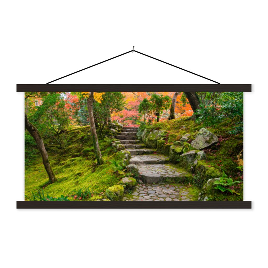 MuchoWow Textilposter Natur - Steine - Kröte - Moos - Japanisch 60x30 cm mit schwarzem Rahmen - Textilien