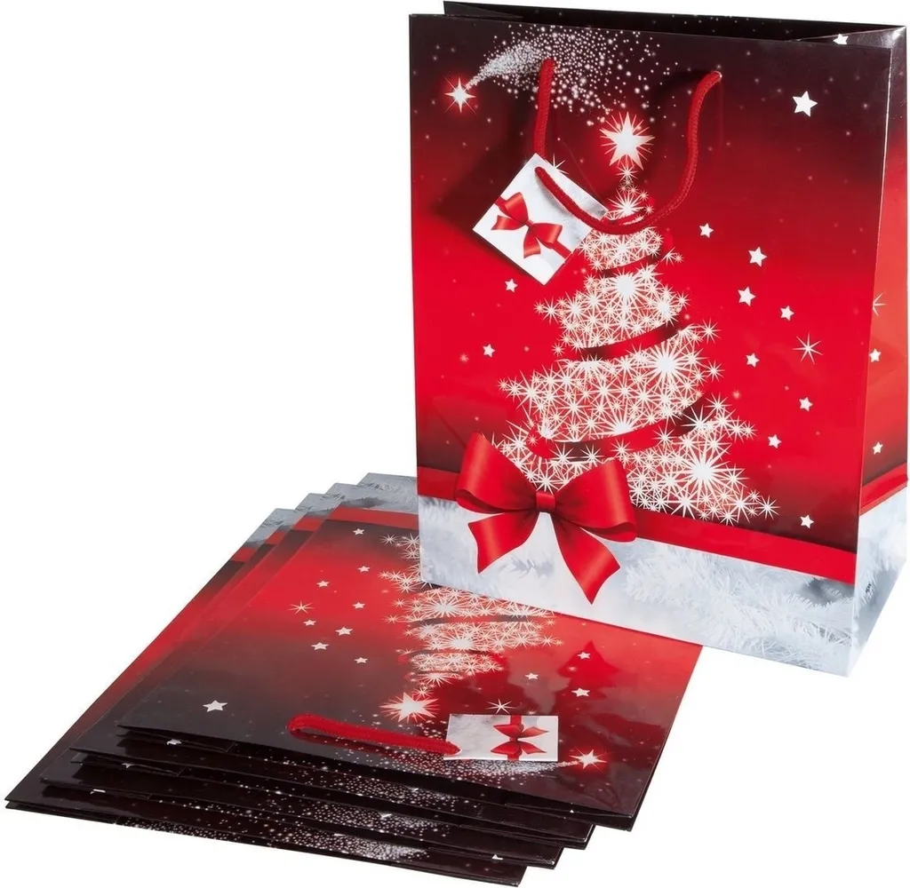 SIGEL GT022 Lot de 5 Sacs Cadeaux Sparkling Tree Rouges de Qualité