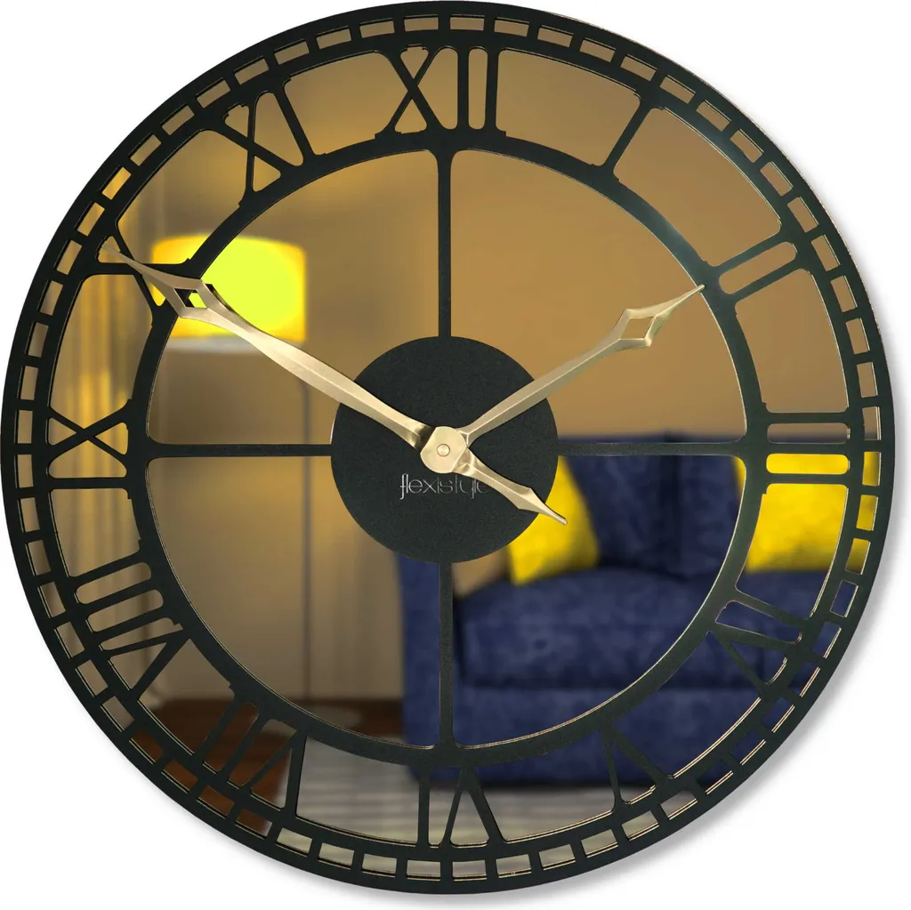 Horloge murale silencieuse en métal 50 cm - Miroir design sans tic-tac