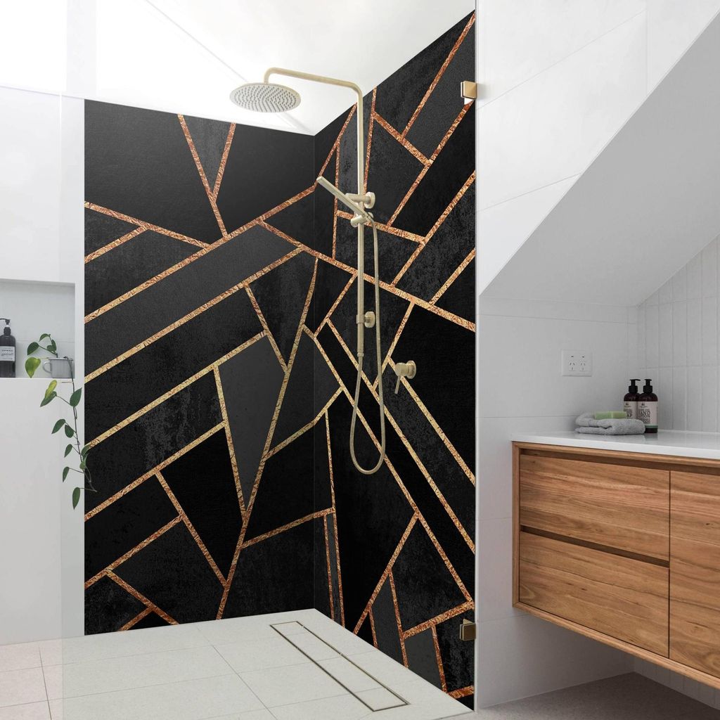 Duschrückwand Muster selbstklebend - 0.35 mm Wandpaneel wasserfest Geometrisch schwarz Aquarell Abstrakt Badrückwand fugenlos Smart matt 100x210 cm