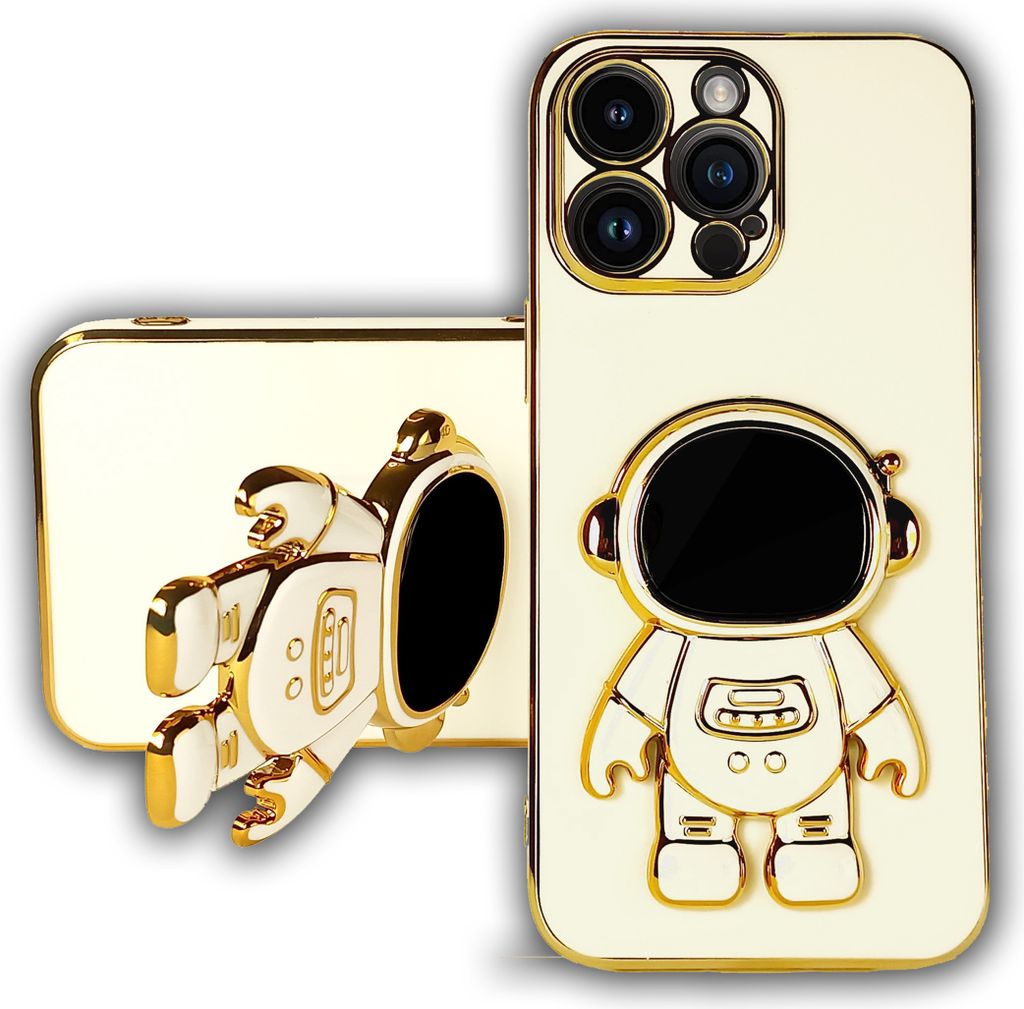 3D ASTRONAUT TPU Hülle Weiss Gold für iPhone 14 PRO MAX Handyhülle Case Cover