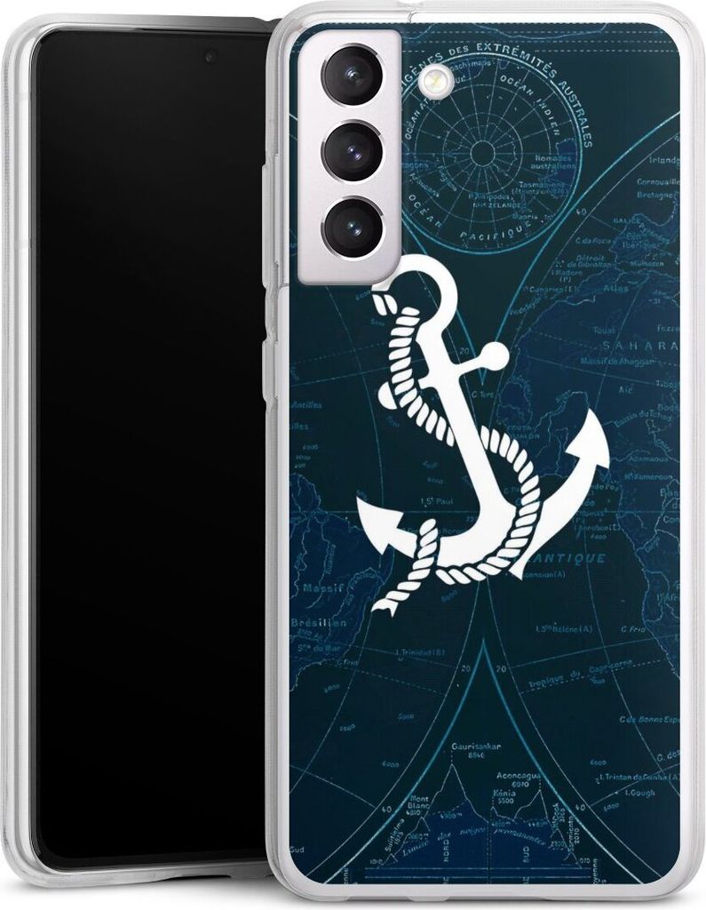 DeinDesign Handyhülle für Samsung Galaxy S21 FE 5G Silikon Hülle Case Smartphone Schutzhülle Anker Landkarte Segeln
