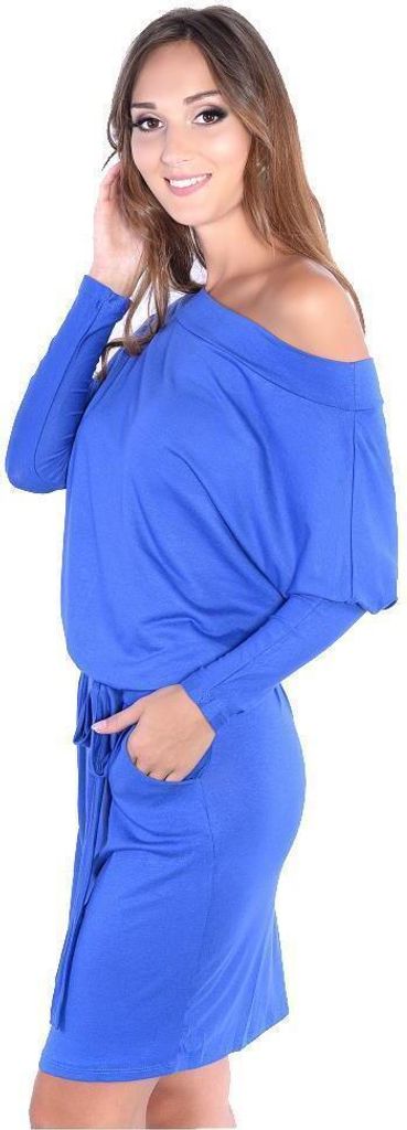 Kleid Knielang mit Bindegürtel Langarm; Blau 2XL/3XL