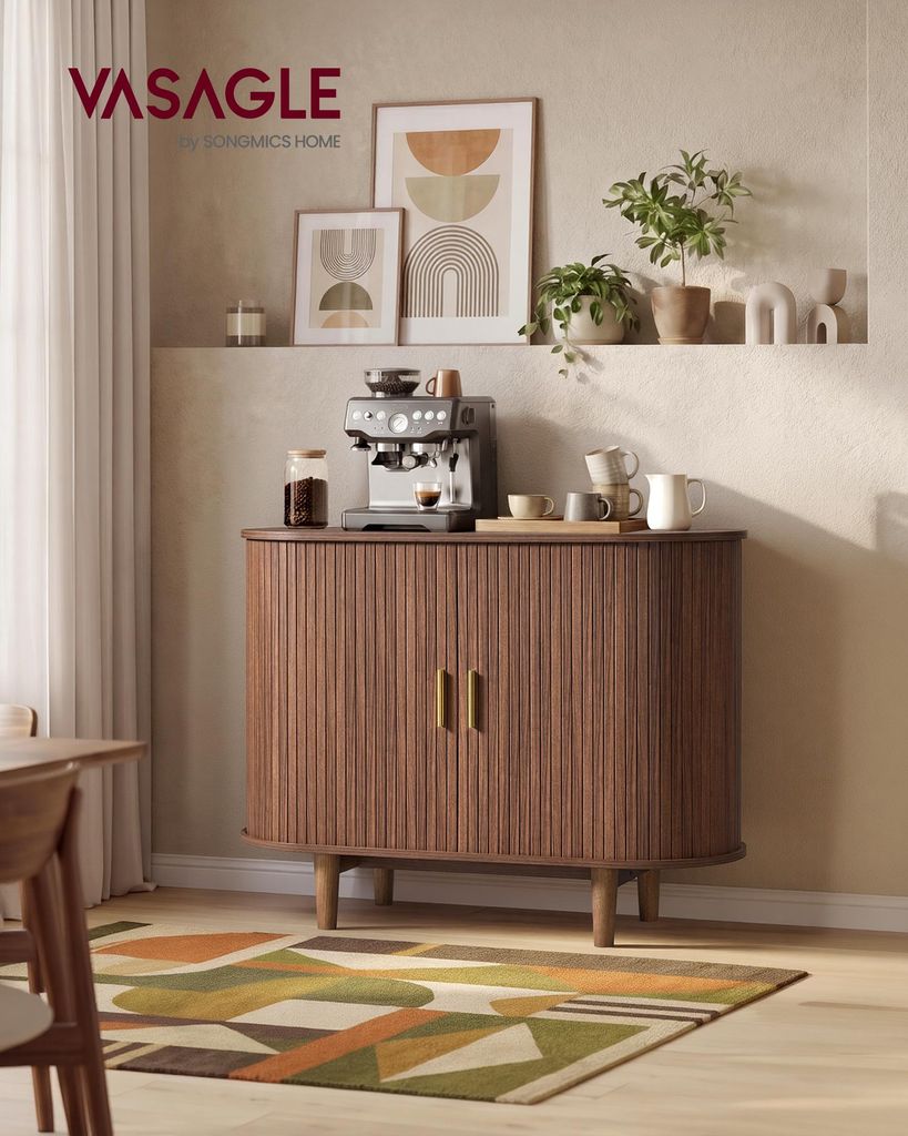 VASAGLE Sideboard mit Schiebetüren und Abgerundeten Ecken, Produktbild 