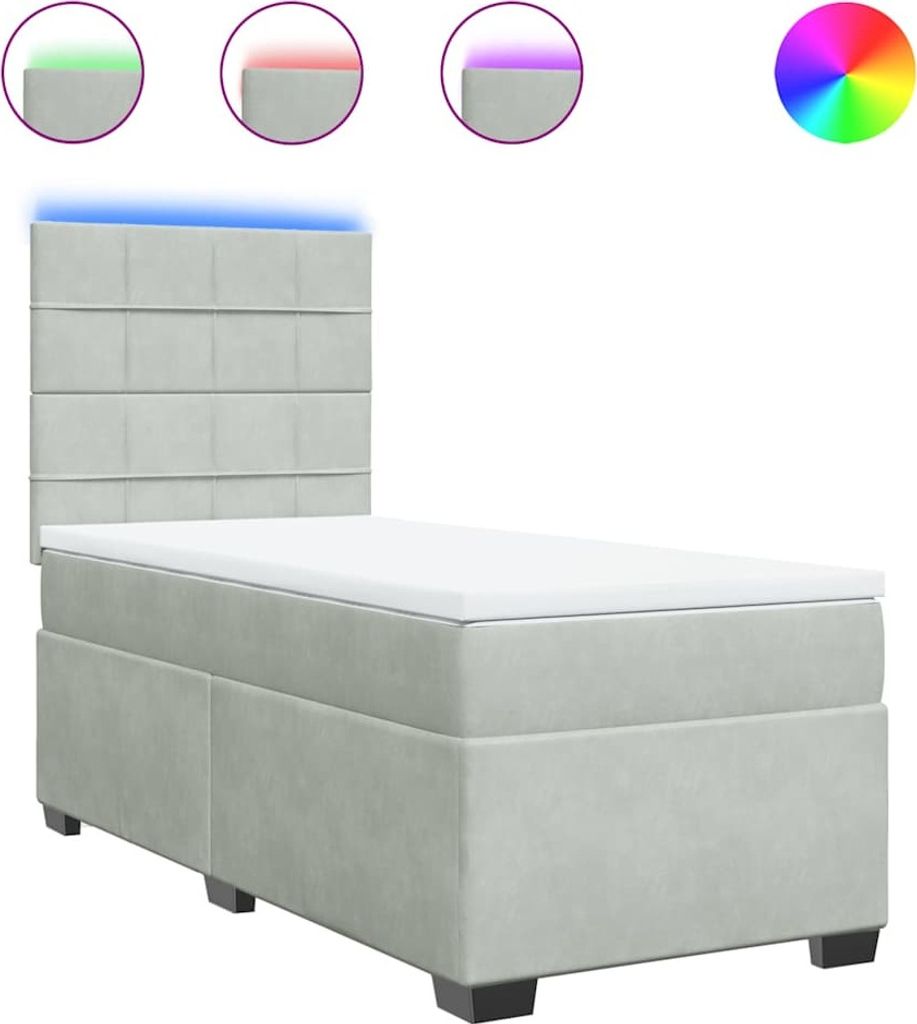vidaXL Boxspringbett mit Matratze Hellgrau 90x190 cm Samt