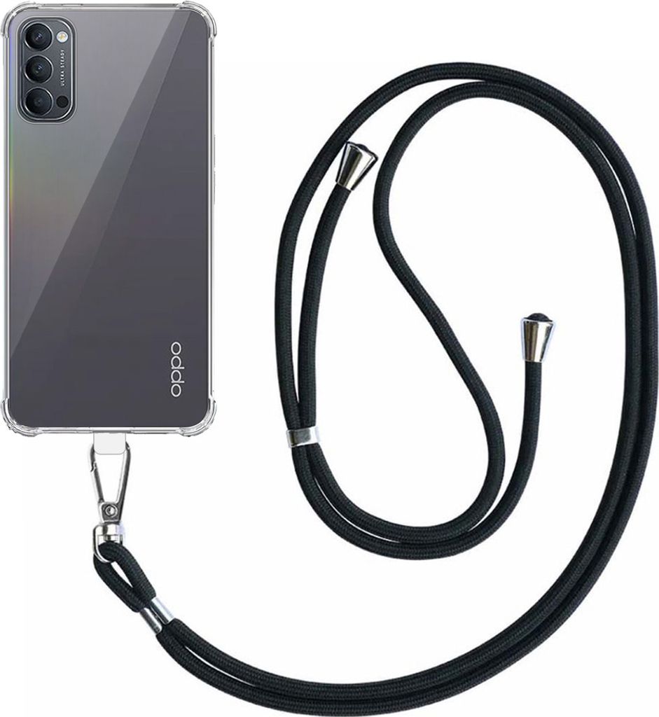Handytasche passend für Oppo Reno 4 5G Transparent Stoßfest mit abnehmbarem Universal-Telefonkabel - Backcover Case Silikon ShockProof mit Lanyar...