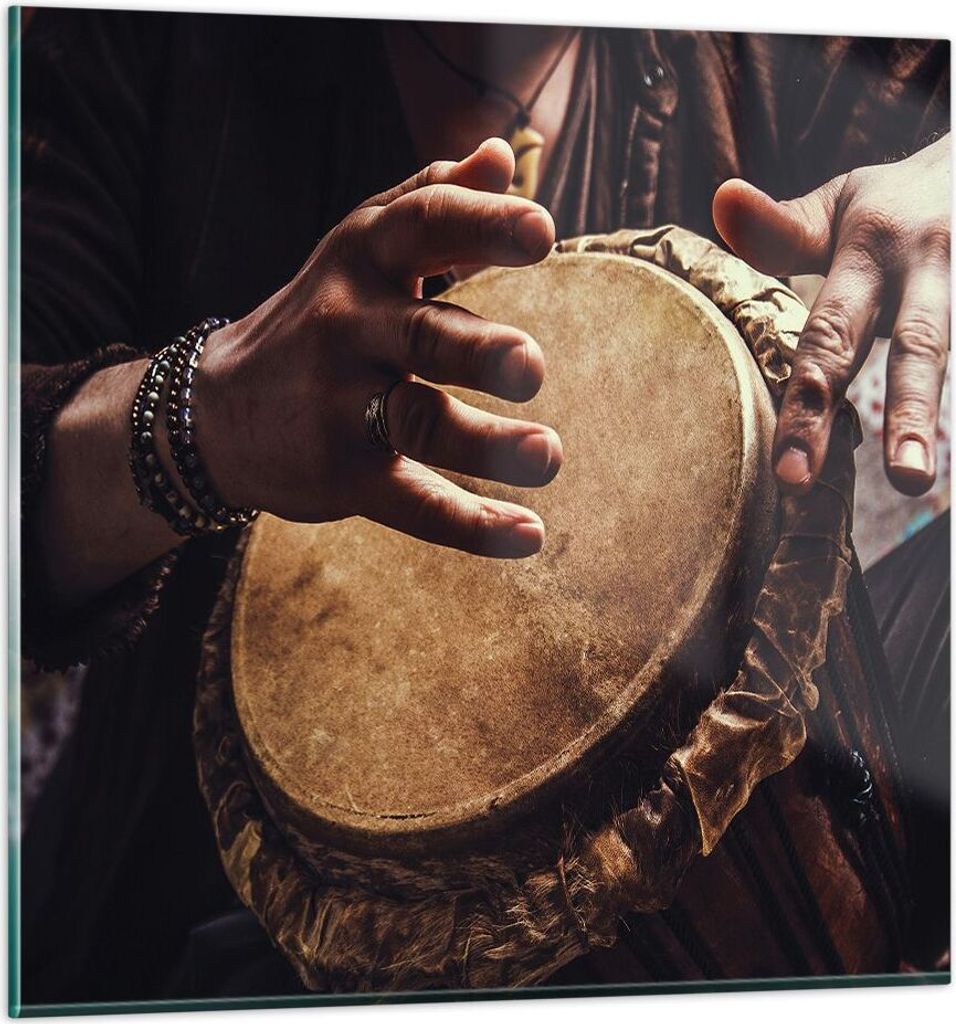 Bilder auf glas - Einteilig - Trommel Indien Musiker - 40x40cm - Glasbilder - Wandbilder - Bilder - zum Aufhängen bereit - Wanddekoration aus Glas...