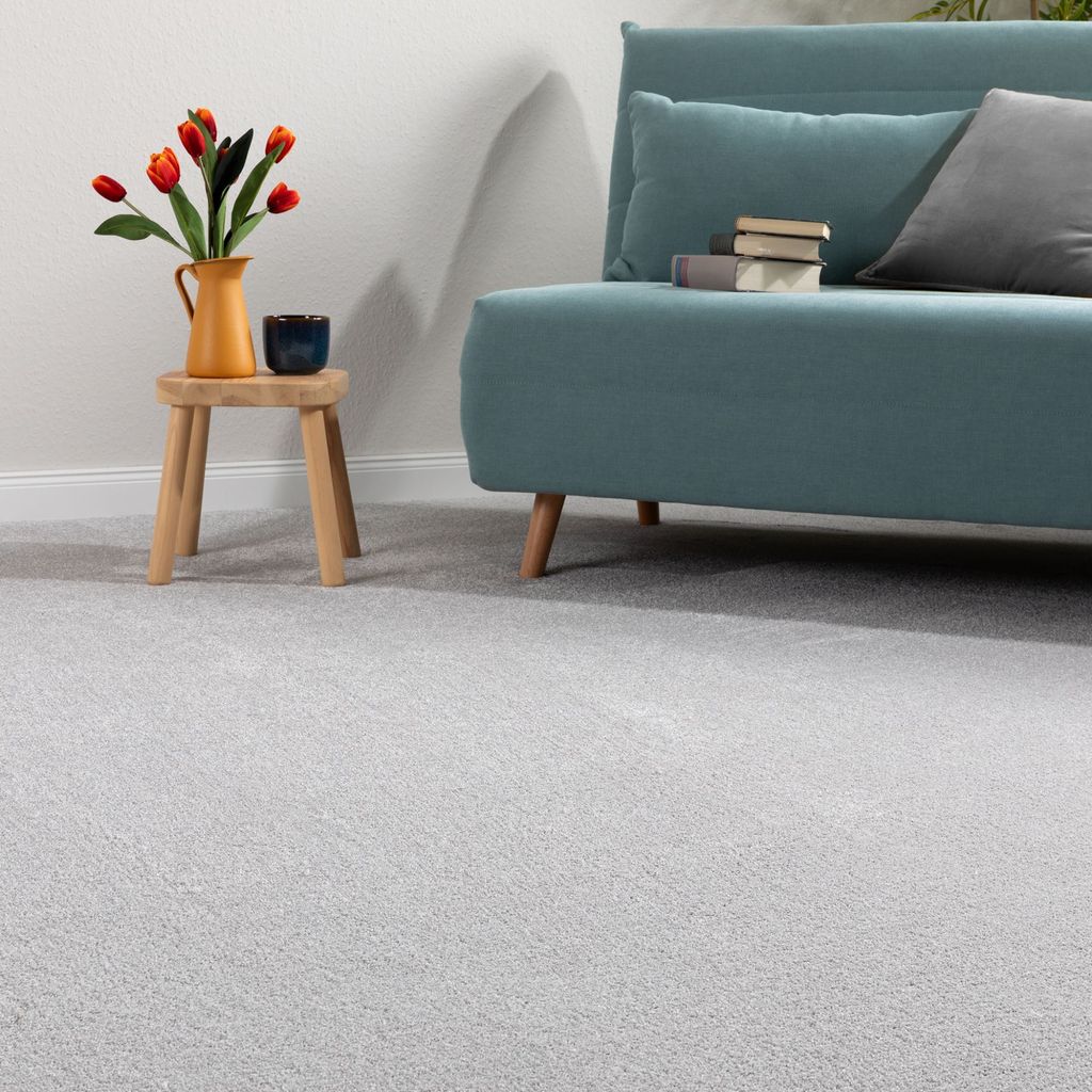 Steffensmeier Teppichboden Catania Meterware | Auslegware für Kinderzimmer Wohnzimmer Schlafzimmer | Silber, Größe: 400x600 cm