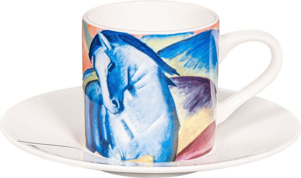 tea4chill Könitz Espresso Tasse F. Marc Blaues Pferd. Kaffeetasse 65ml aus Fine Bone China Porzellan. Espressotasse modern, bunt