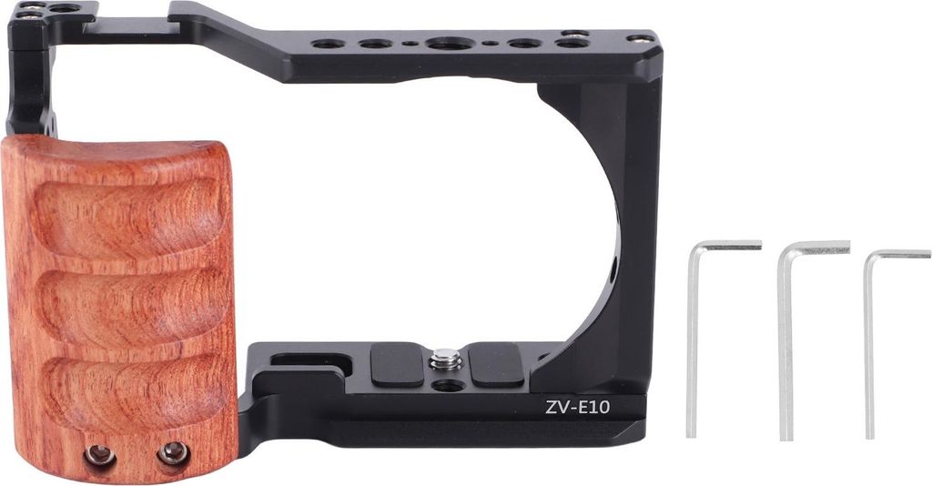 JLwin Kamerakäfig mit 3/8 Zoll Aufnahme von 1/4 Zoll Gewinde, Kaltschuhen, Holzgriff, Video-Rig für ZV E10