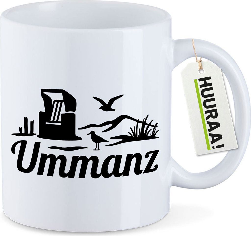 Huuraa Kaffeetasse Ummanz Strandmotiv 330ml Weiß Keramik Kaffeebecher Geschenkidee