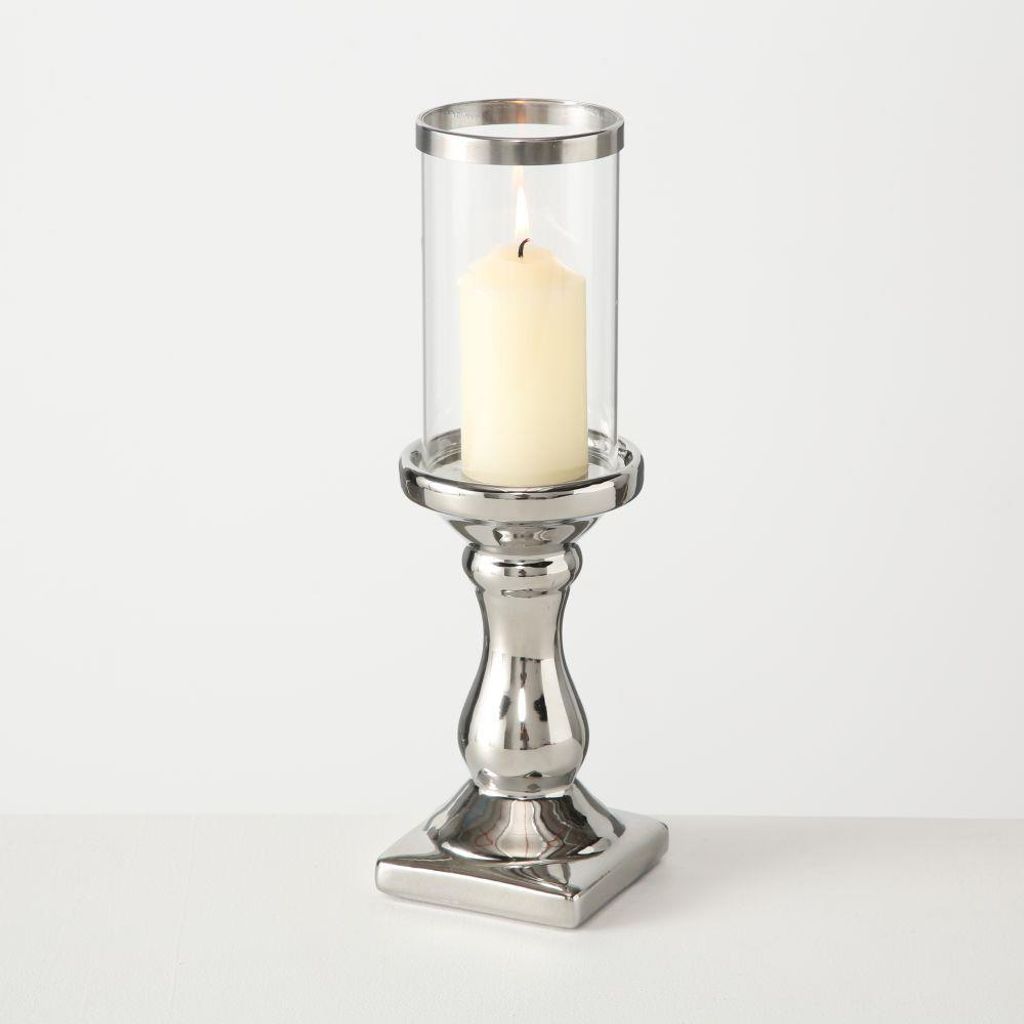 Windlicht Kerzenständer Maseru silber H31 cm Steingut Produktbild 