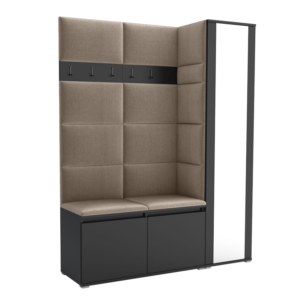 Garderobe LUTON 7 BLACK 02 - Farbe: schwarz, moderne Garderobe 40x145x186 cm, funktionelle Lösung für den Flur, Garderobe, Möbel für den Flur,