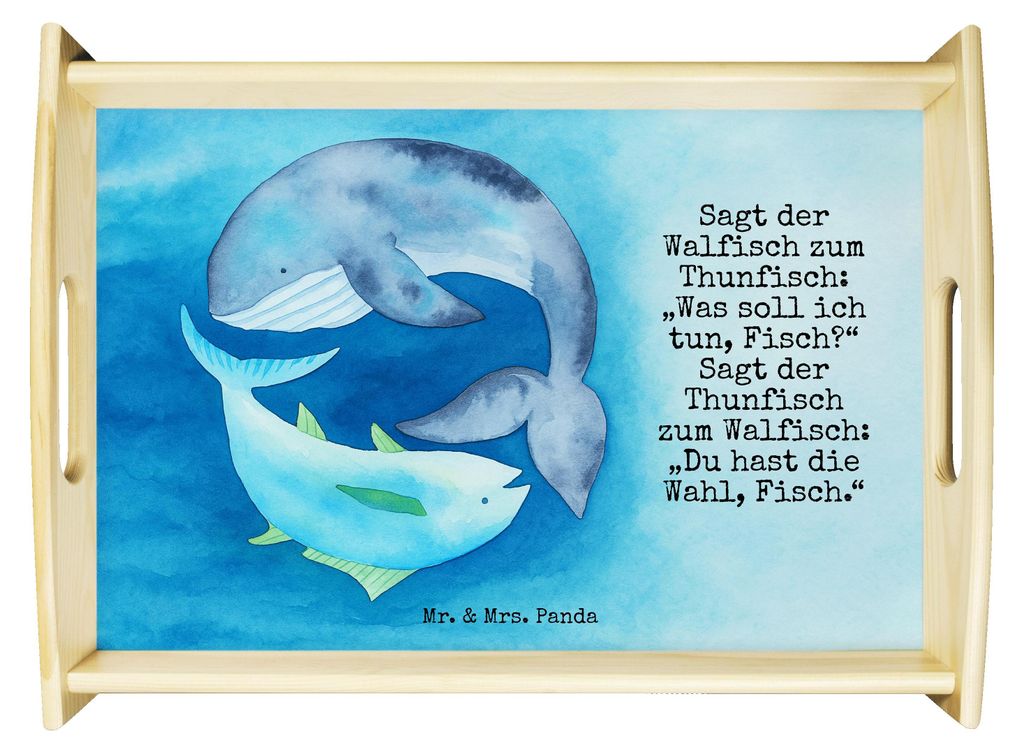 Mr. & Mrs. Panda Holztablett Walfisch Thunfisch Design - Weiß - Geschenk, Spruch Lustig, betttablett, Witz, teetablett, Tablett, Deko, Tunfisch, L...