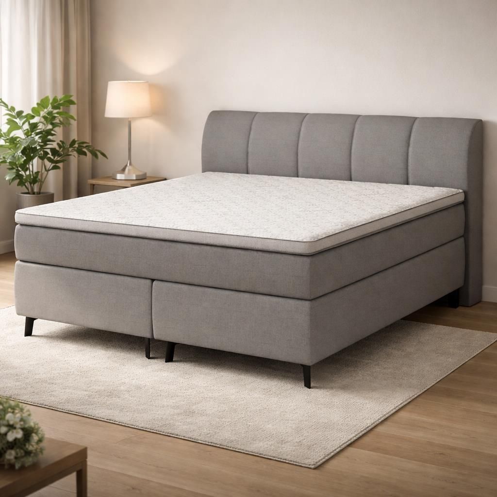 Boxspringbett >PlushEvo< 180x200 cm in Anthrazit mit Topper & 7-Zonen Matratzen