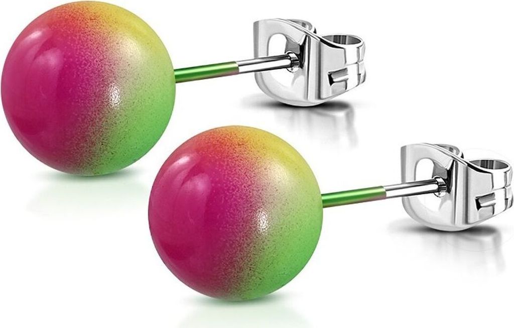 Ohrstecker Perle mit FarbverlaufSilber Edelstahl Damen pink-grün-gelb