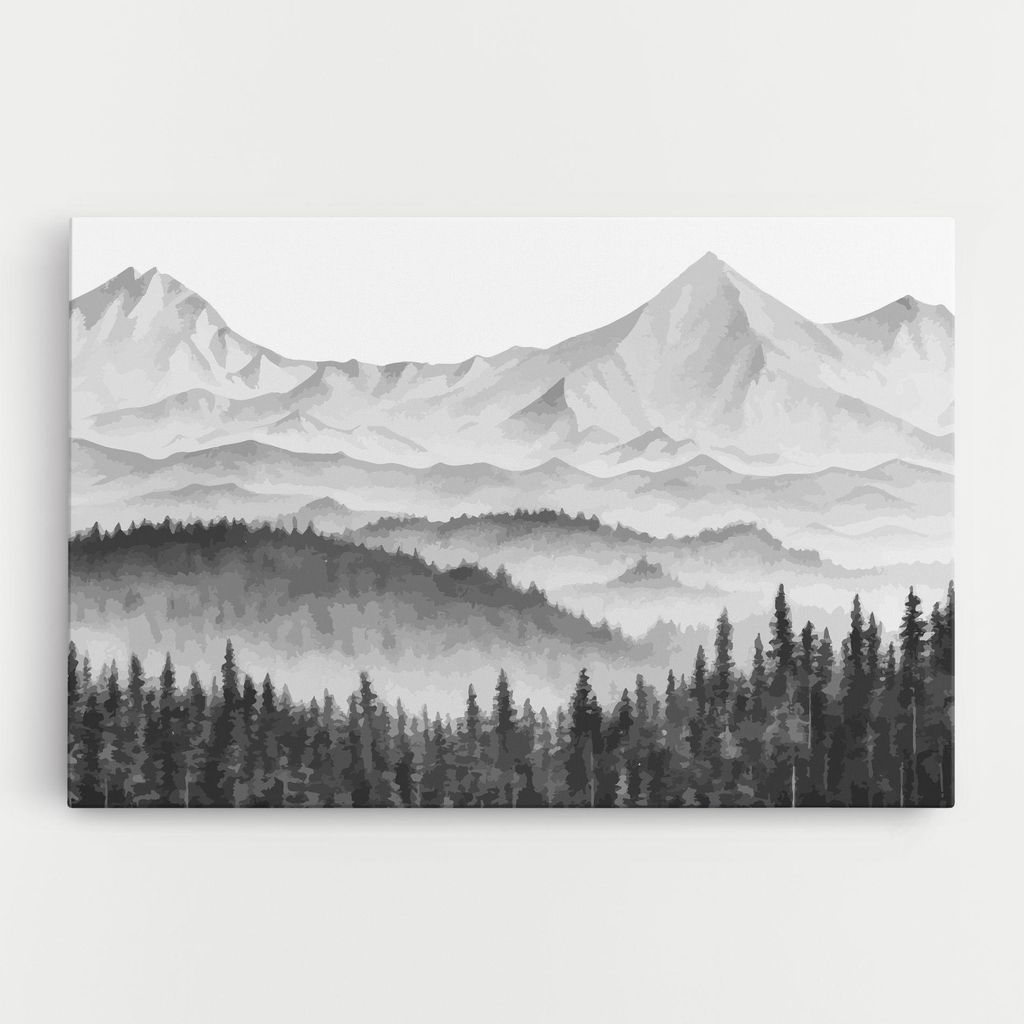 ARTHUB Leinwandbild 50x70 cm, Grey Mountain Drawing | Wohnzimmerdekoration, Hängende Bilder, Wanddekoration, Heimdekoration, Landschaften, Berge