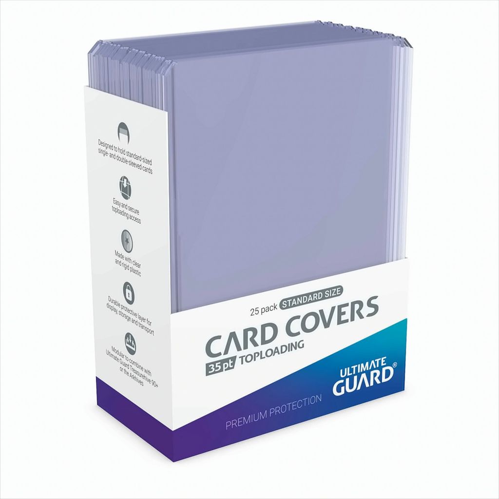 A pack of transparent card covers on a white background.