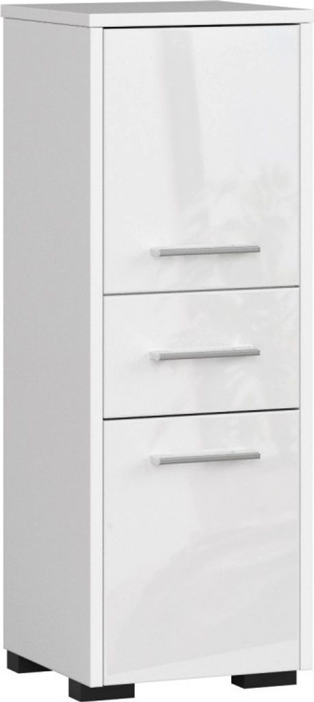 3xEliving KORALIA D2SZ1 Hochschrank, Badezimmerschrank in weiß/weiß Hochglanz 85x30x30