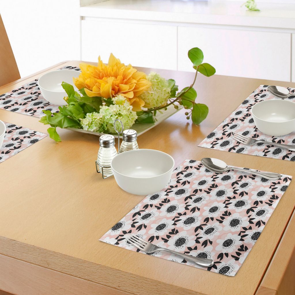 ABAKUHAUS Blume Platzmatten, Blumenmuster mit niedlichem weichem Pastell tonte Florets Grafikmotiv-Druck, Tiscjdeco aus Farbfesten Stoff für das E...