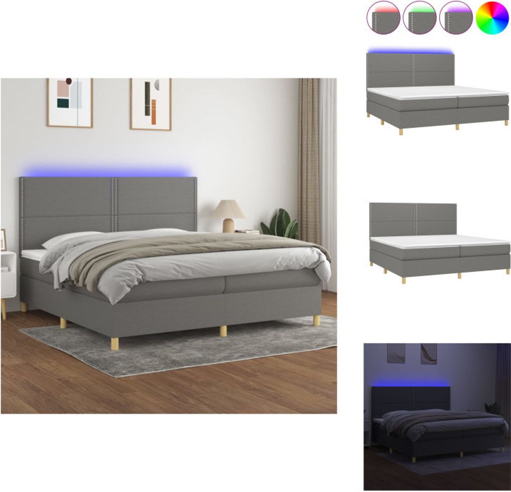 vidaXL Boxspringbett mit Matratze & LED Dunkelgrau 200x200 Produktbild 