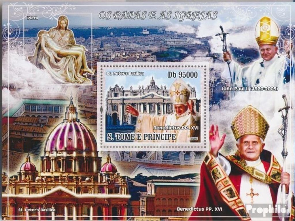 Briefmarken Sao Tome e Principe 2008 Mi Block 651 (kompl. Ausgabe) postfrisch Papst Benedikt XVI & Petersdom