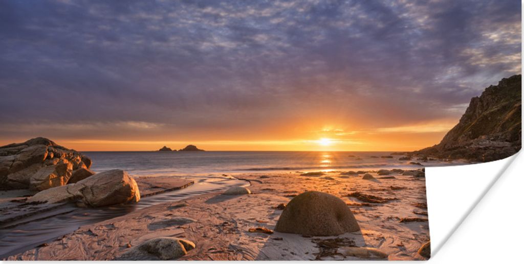 MuchoWow Poster Ein Sonnenuntergang vor dem Strand in Cornwall 120x60 cm - Bild