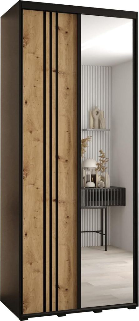 MEBLE KRYSPOL Cannes 7 Schrank mit 2 Schiebetüren - 205,2x100x45 cm - Schwarz Artisan Schwarz