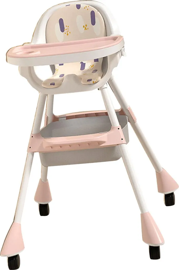 Chaise haute de repas pour bébé modulable et facile à ranger rose