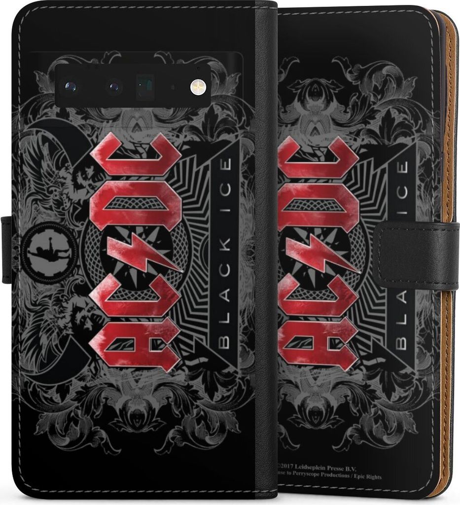 DeinDesign Klapphülle für Google Pixel 6 Pro Handytasche Lederhülle Tasche ACDC Black Ice Fanartikel