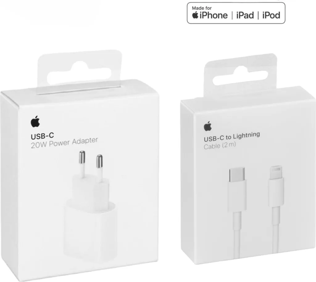 Adattatore di alimentazione USB-C Apple da 20 W (alimentatore) Caricabatterie + cavo di ricarica USB-C a Lightning da 2 m per iPhone 14 13 12 11 Pro Max