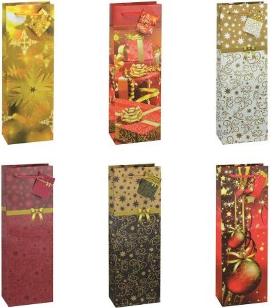 #12xFlaschentragetasche Flasche Weihnachten 6-fach sortiert Serie 9 330x100x89mm 83299