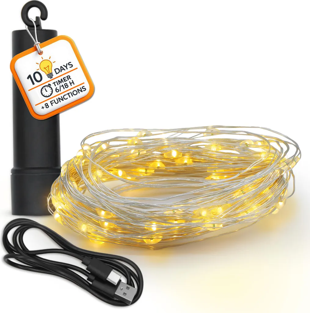 Micro Luci LED Ricaricabili 9,9m Bianco Caldo - Design & Timer