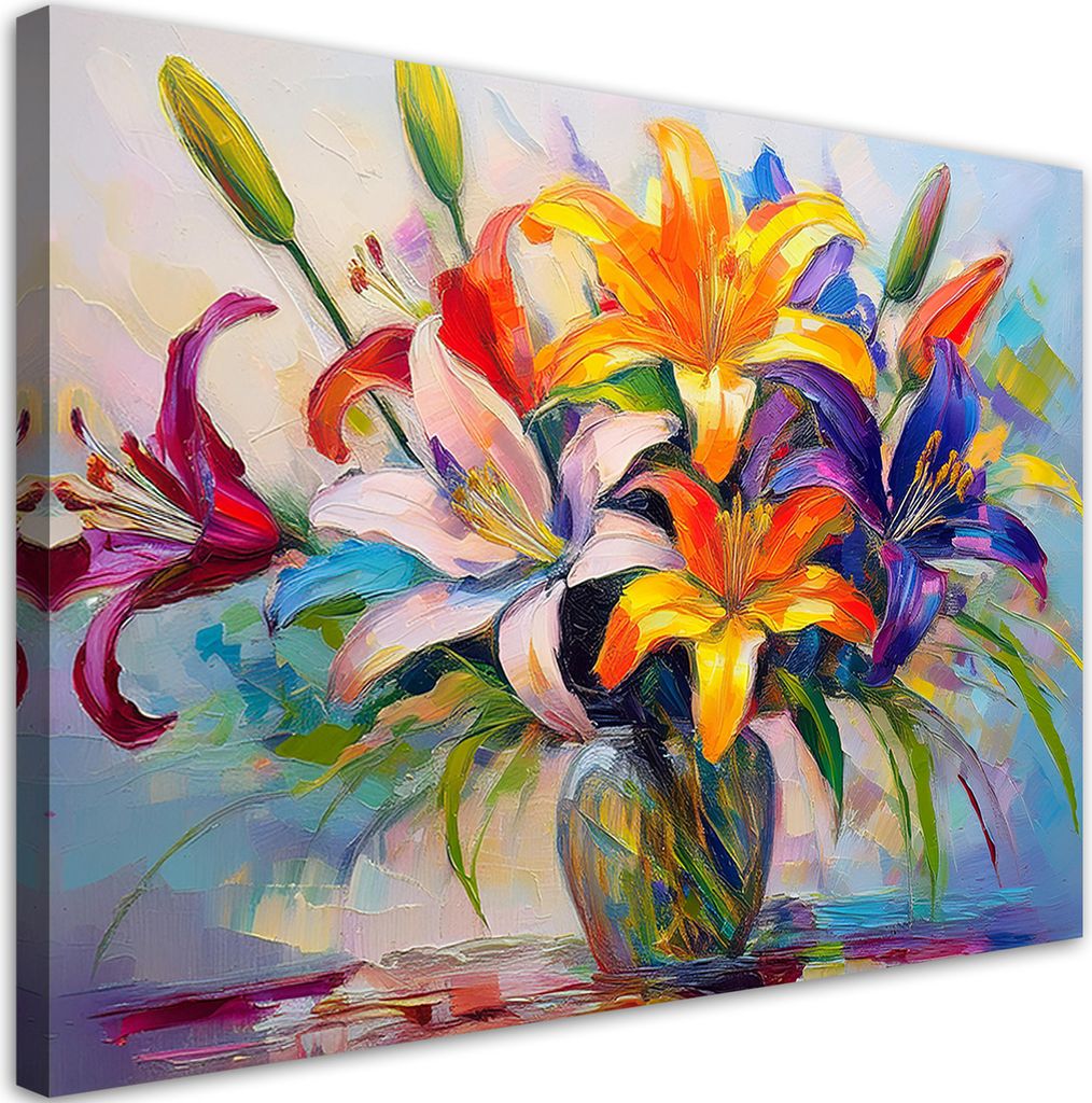 Leinwandbild Lilien Blumen Strauß 120x80 Feeby Bunt bild für die wand bereit zum aufhängen