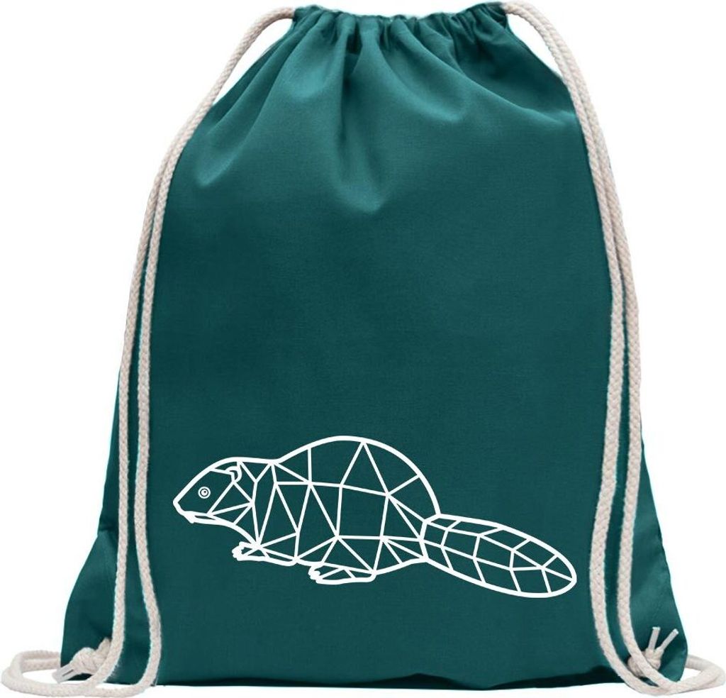 Kiwistar - Turnbeutel - petrol - Biber Polygon - Fun Rucksack Sport Beutel Gymsack Baumwolle mit Ziehgurt